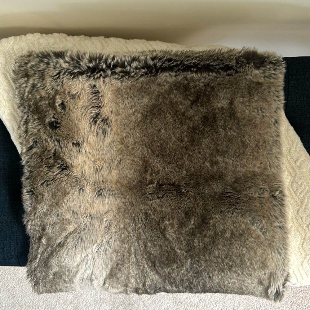 Pottery Barn Faux Fur Accent Pillow Cover in Brown and Gray